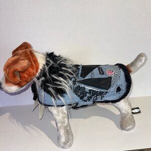 Handmade Denim/leather Dog Jacket with Faux Fur Trim